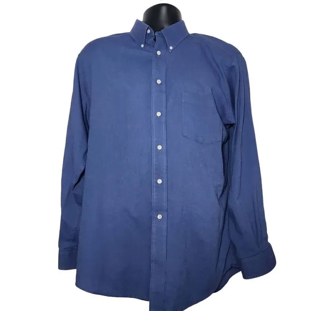 Haggar Collections Men's Size 16 1/2 34/35 Blue Long Sleeve Button Down Shirt